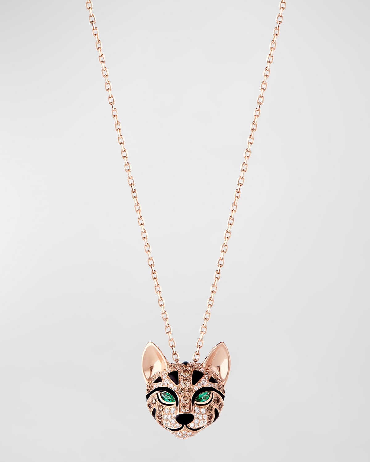 Boucheron Pink Gold Fuzzy, the Leopard Pendant Necklace with Diamonds and Emeralds