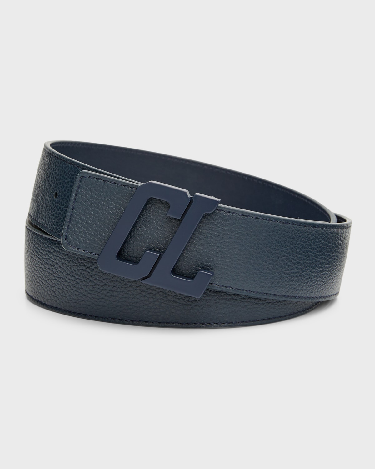 Christian Louboutin Happy Rui Grained-leather Belt In Marine/marine/mar