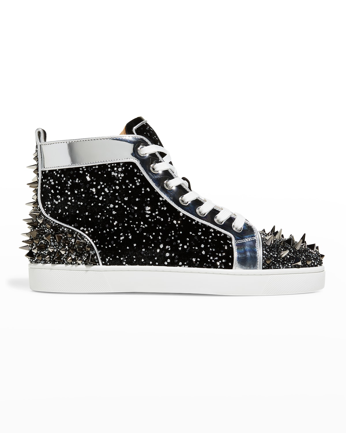 Christian Louboutin Suede Louis Strass High-Top Sneakers - Black - 42