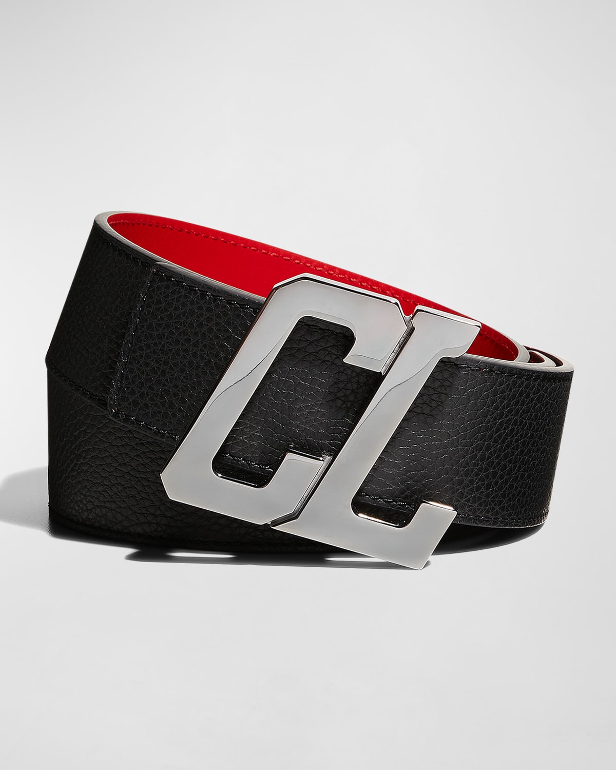 Christian Louboutin Happy Rui Cl Logo Buckle Perforated Leather Belt In Black/loubi/gun M