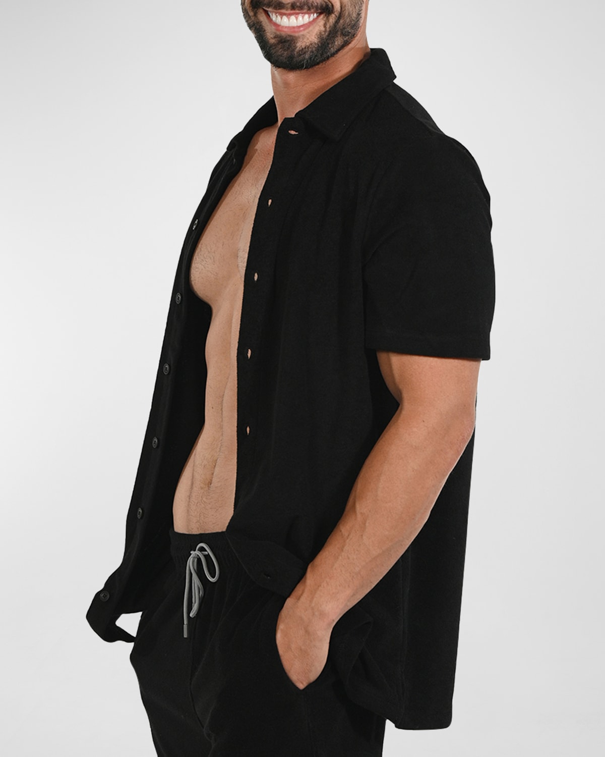 Siamo Verano Men's Terrycloth Club Shirt In Black