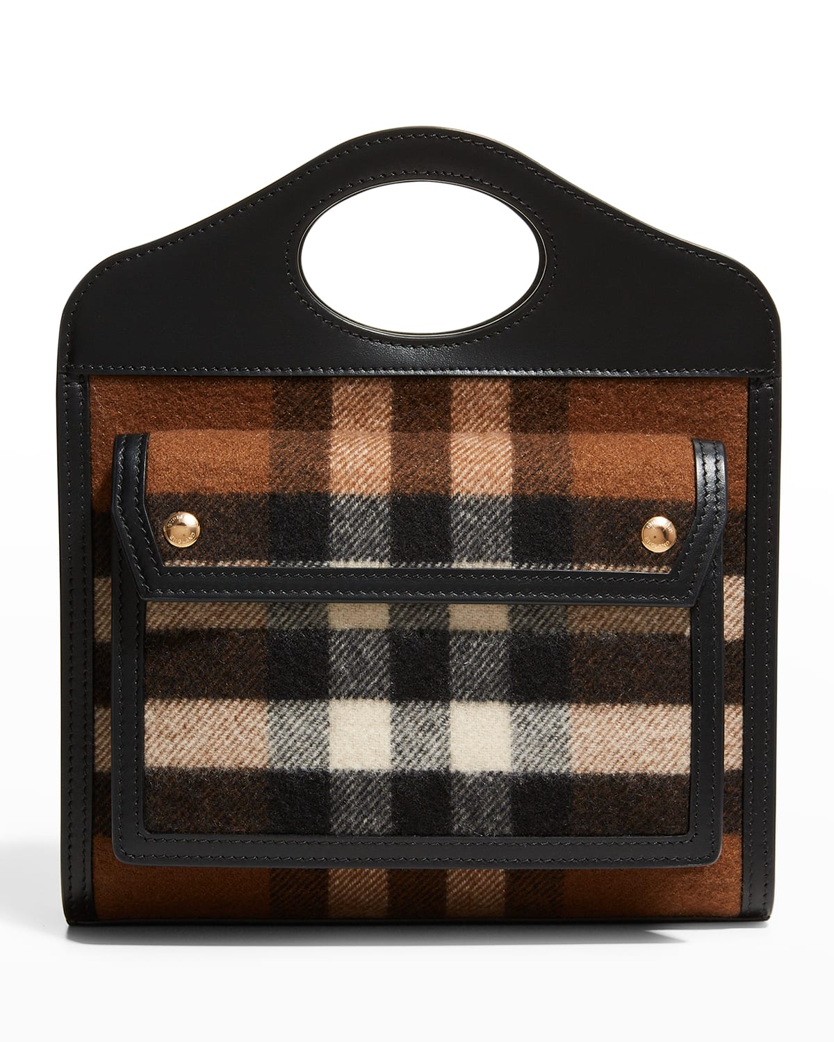 Burberry Check Cashmere Pocket Top-Handle Crossbody Bag
