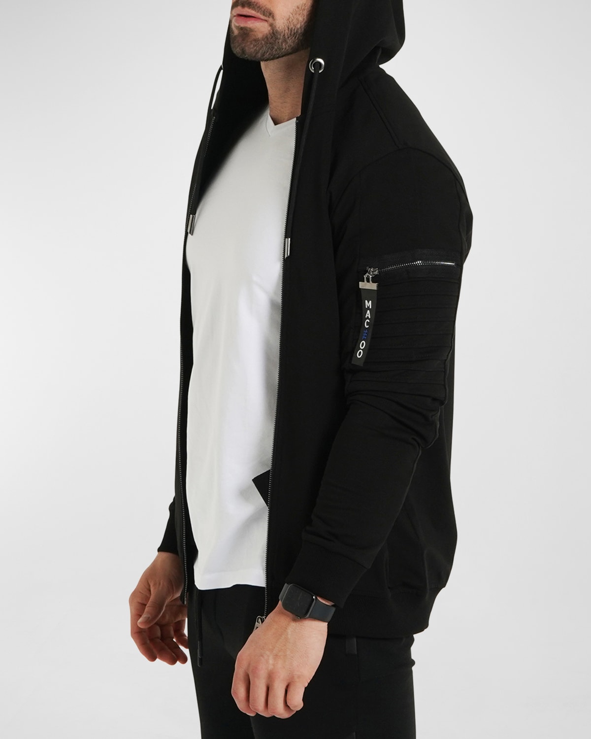 Maceoo Front Zip Stretch Cotton Hoodie In Black