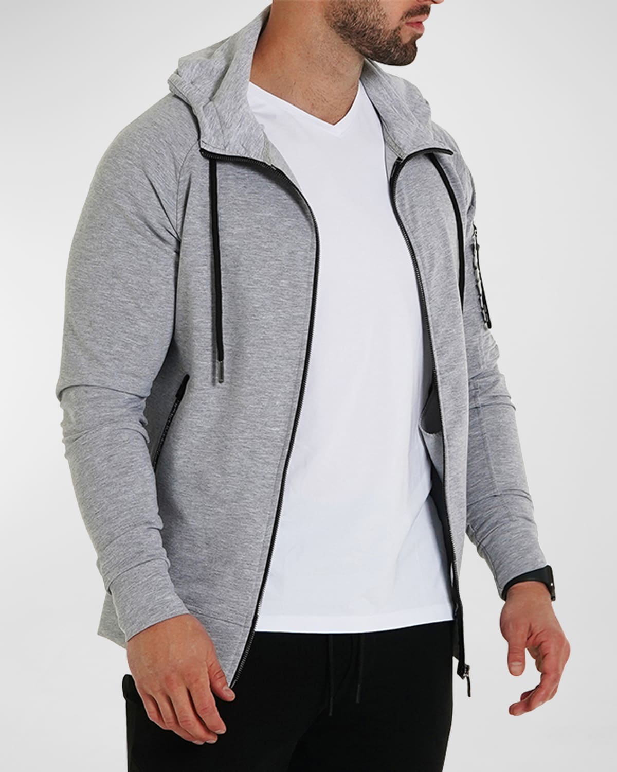 Maceoo Logo Zip Front Hoodie In Grey