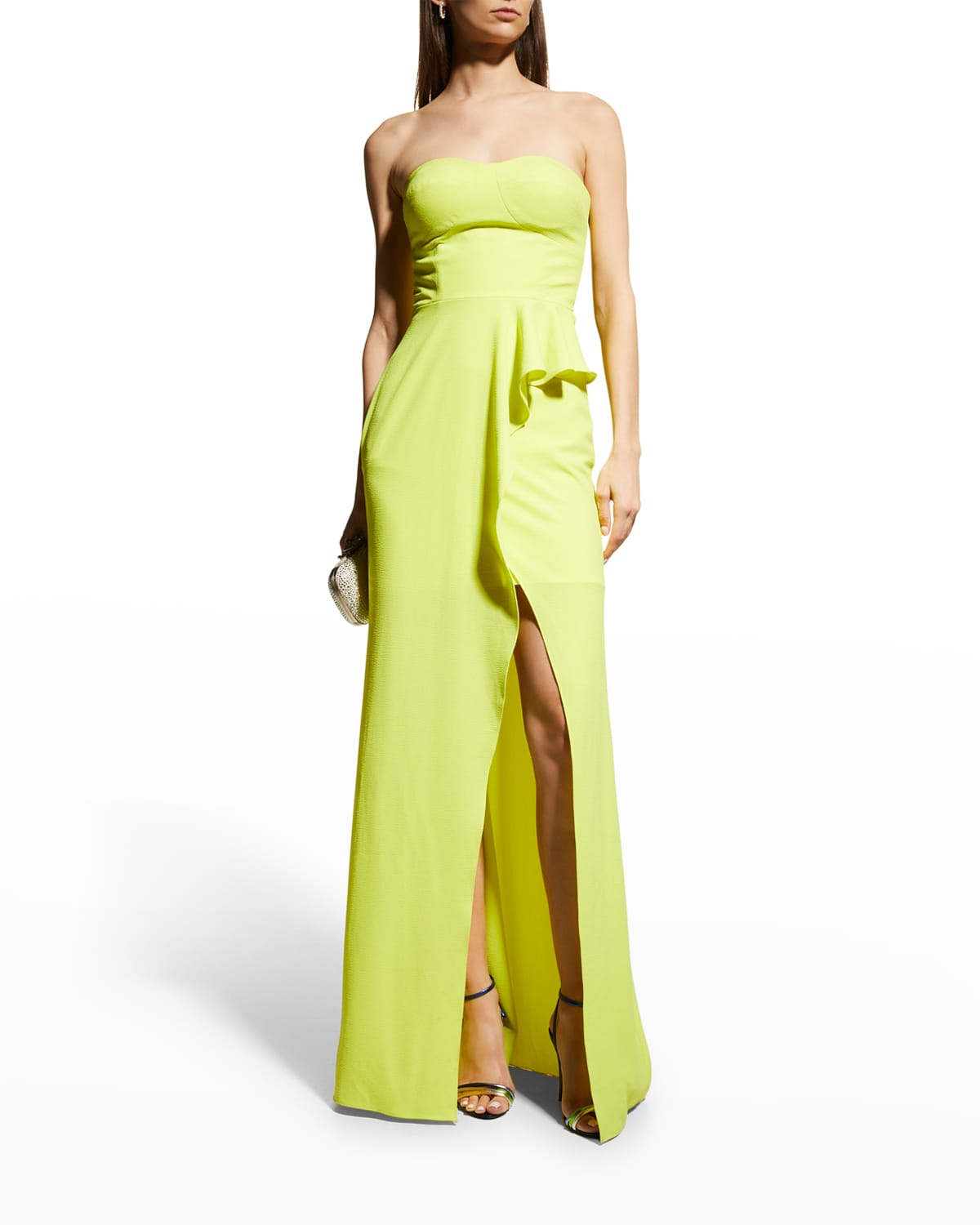 Dress The Population Kai Sweetheart Drape-front Gown In Lemongrass