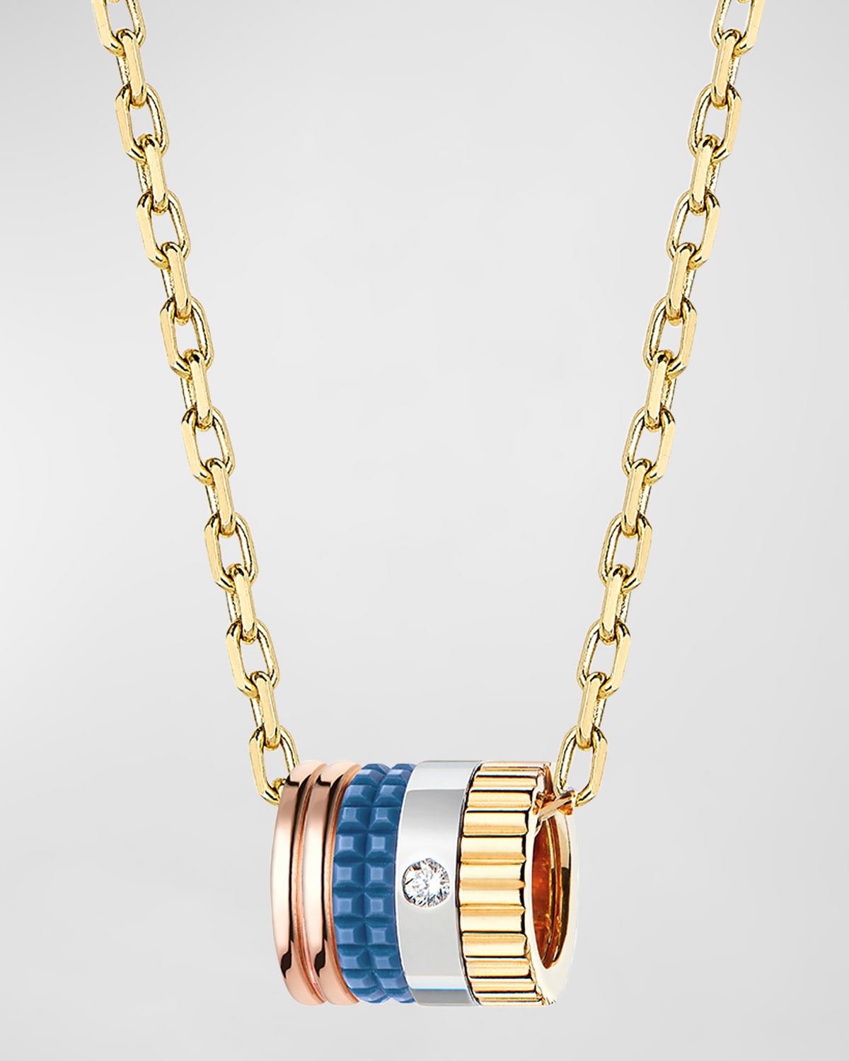 Tricolor Gold Quatre Blue Ceramic and Diamond Pendant Necklace