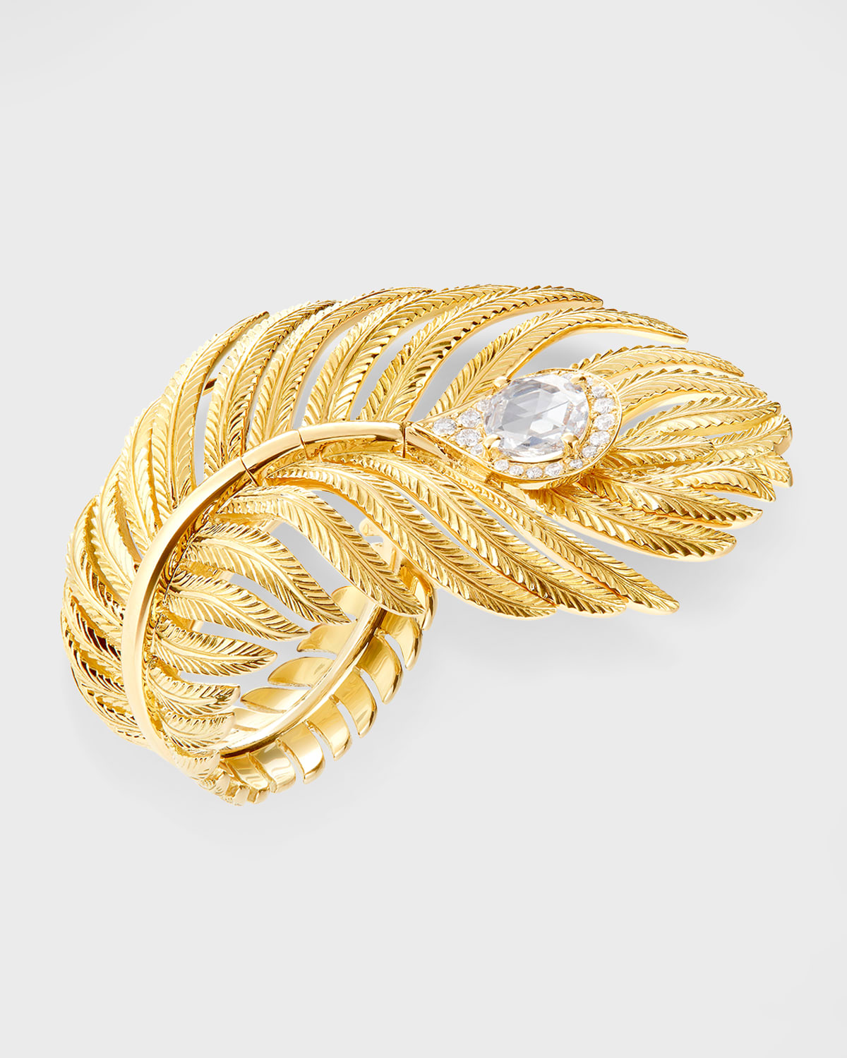Boucheron Plume de Paon Rose-Cut Diamond Ring in Yellow Gold, Size 52