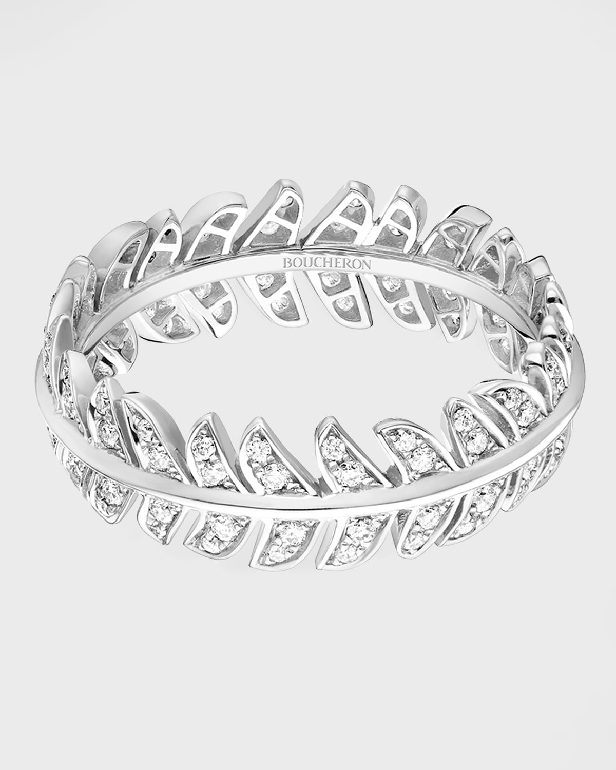 White Gold Plume de Paon Diamond Band Ring, Size 50