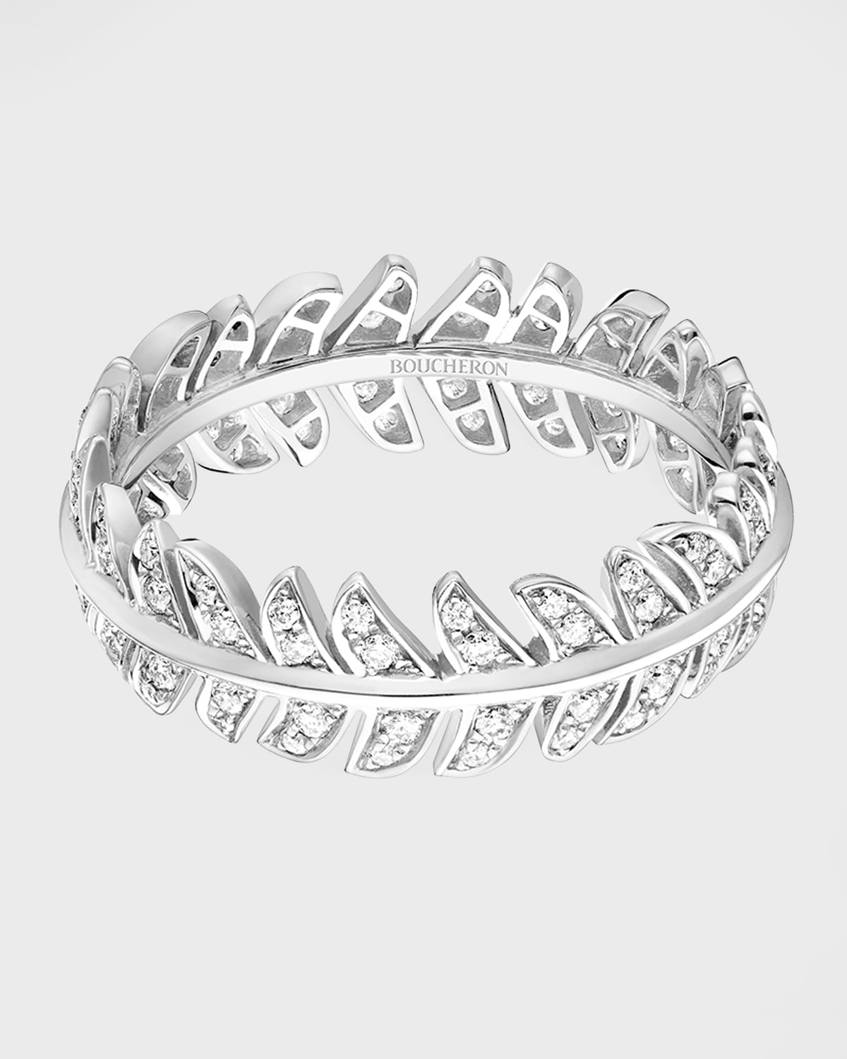 White Gold Plume de Paon Diamond Band Ring, Size 51