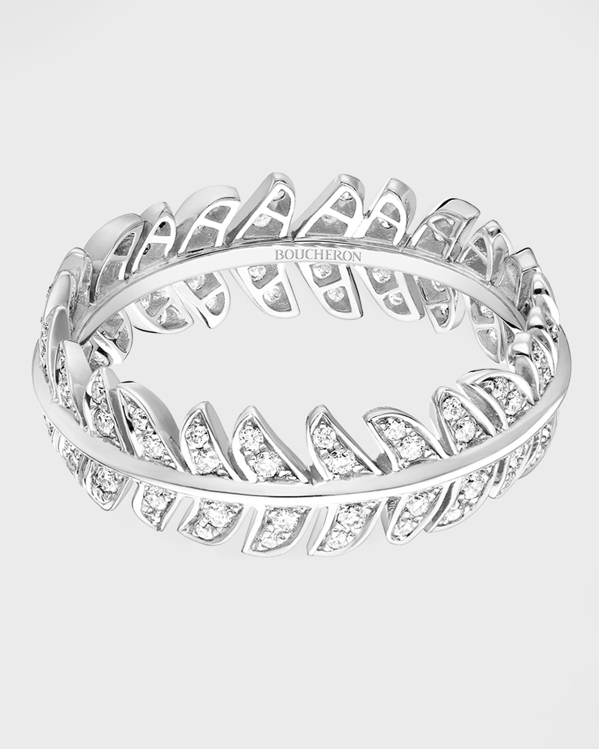 White Gold Plume de Paon Diamond Band Ring, Size 53