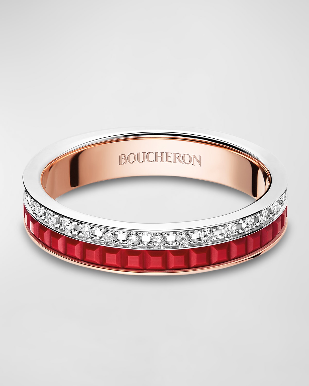 Boucheron Pink Gold and White Gold Quatre Red Edition Diamond Ring, Size 52