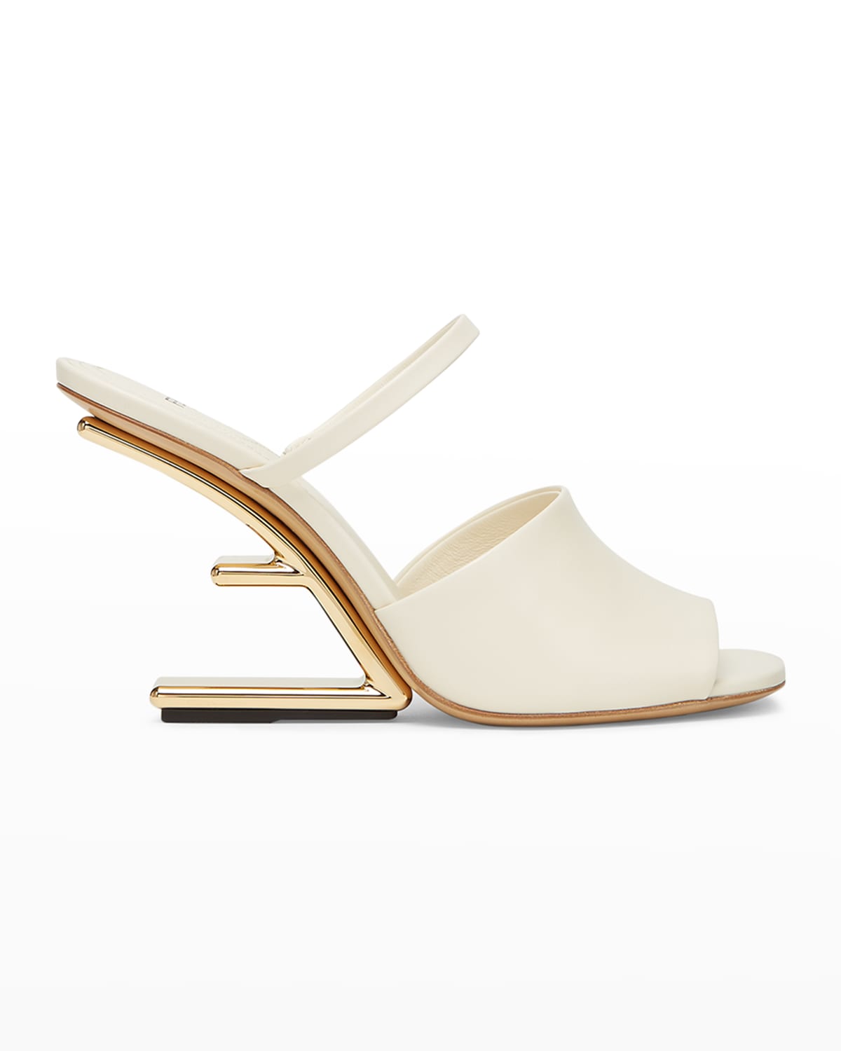 Fendi 95mm Leather Metallic-heel Slide Sandals In Cream