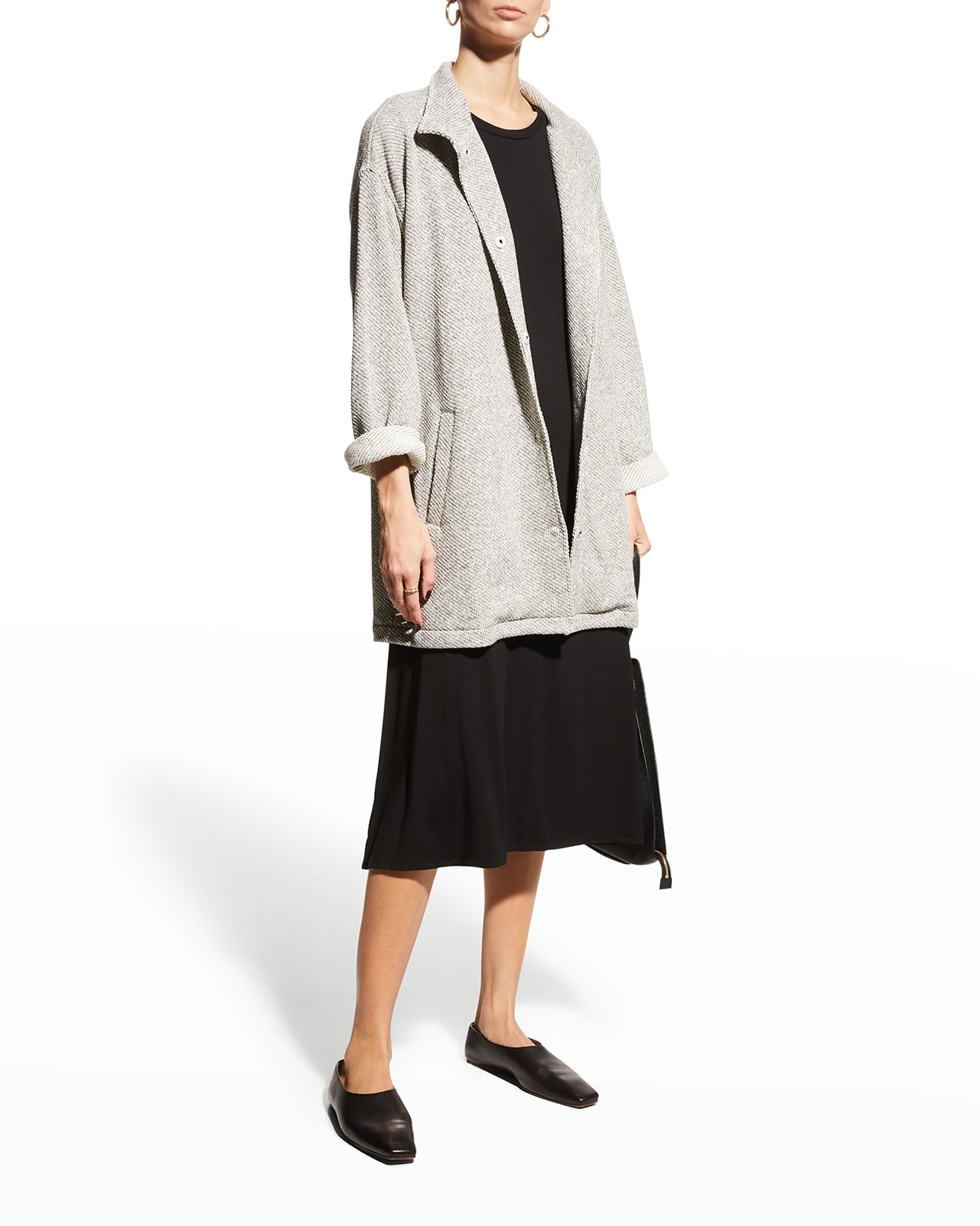 Eileen Fisher Twisted Terry Long Stand-Collar Jacket