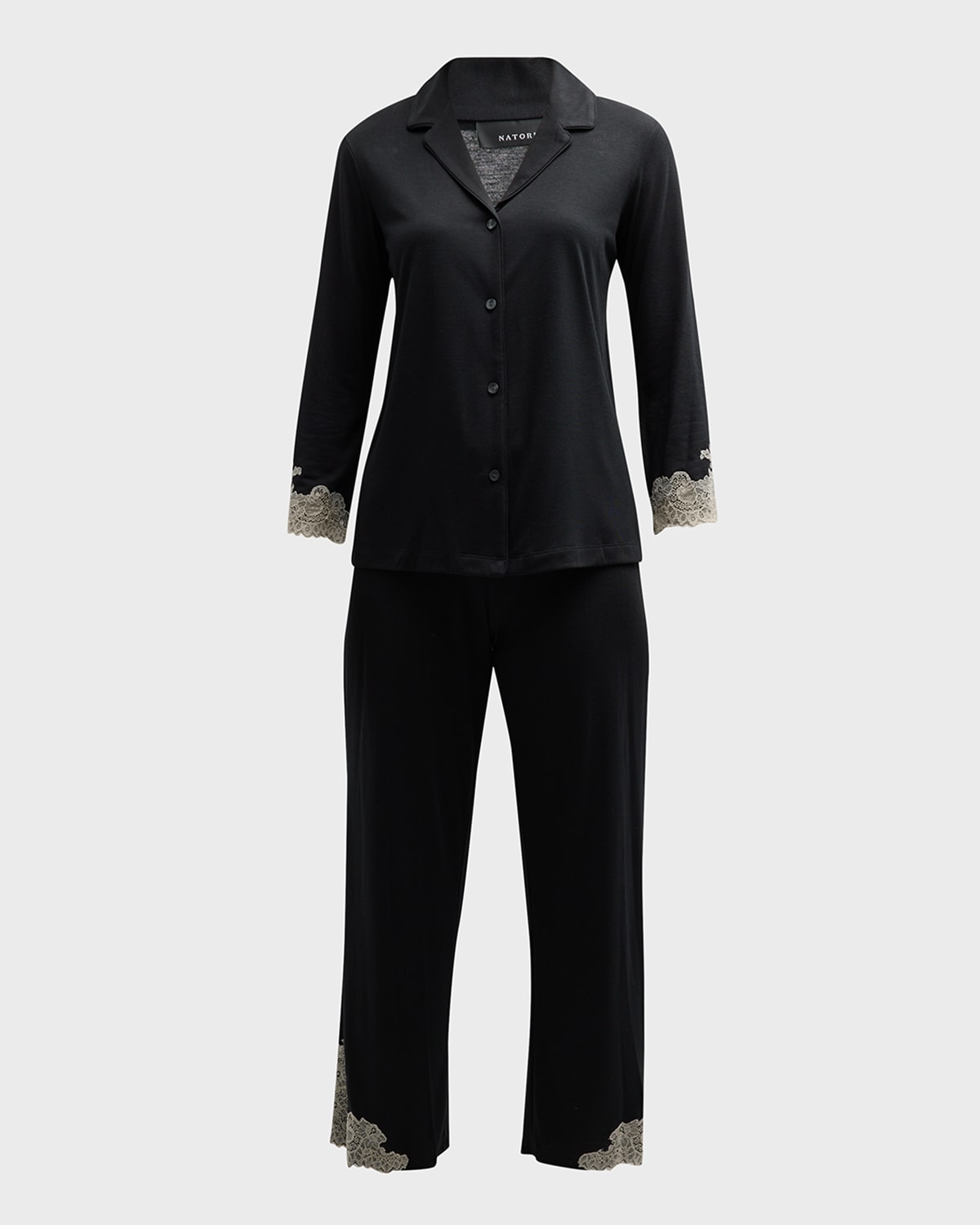 Natori Luxe Shangri La Pajama Set In Black W Cocoon