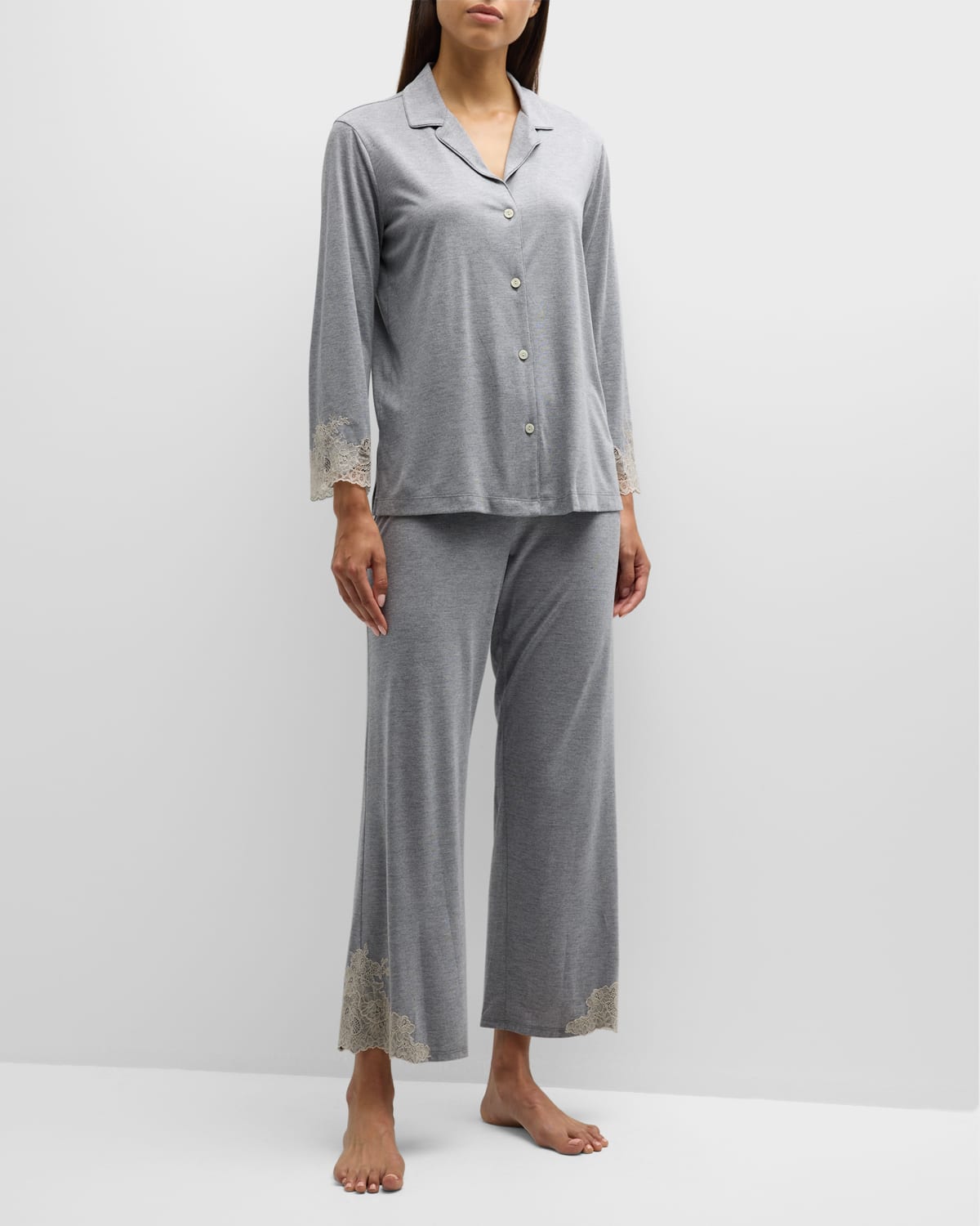 Shop Natori Luxe Shangri La Pajama Set In Grey W Cocoon