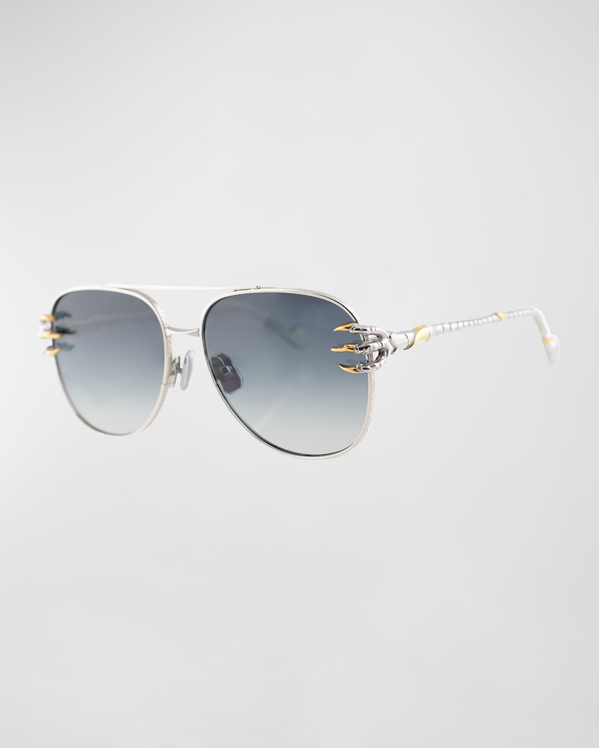Anna-karin Karlsson Claw Voyage Titanium Aviator Sunglasses In White Gold Grey