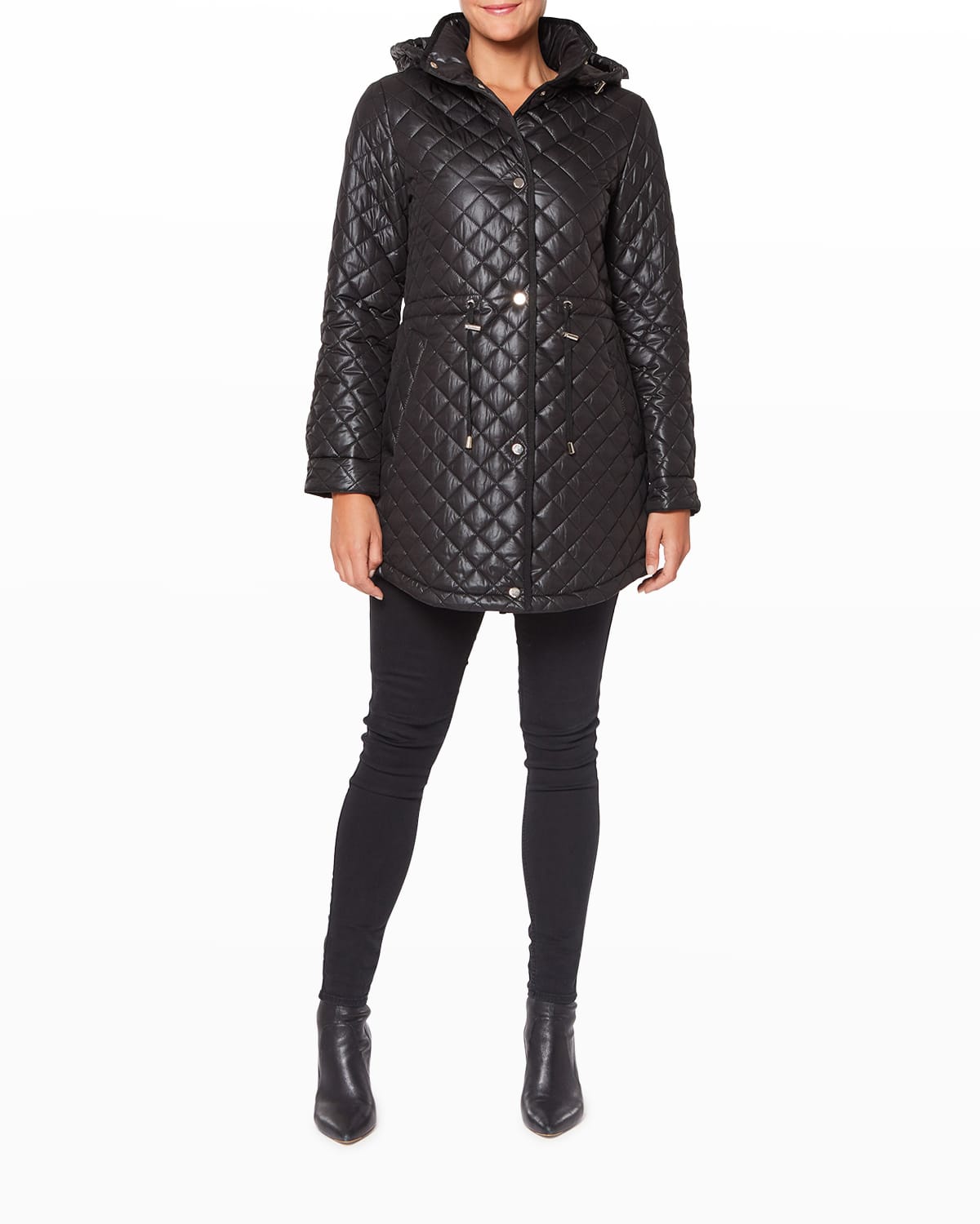 Kate Spade Diamond Quilted Anorak Jacket W/ Detachable Hood In Black