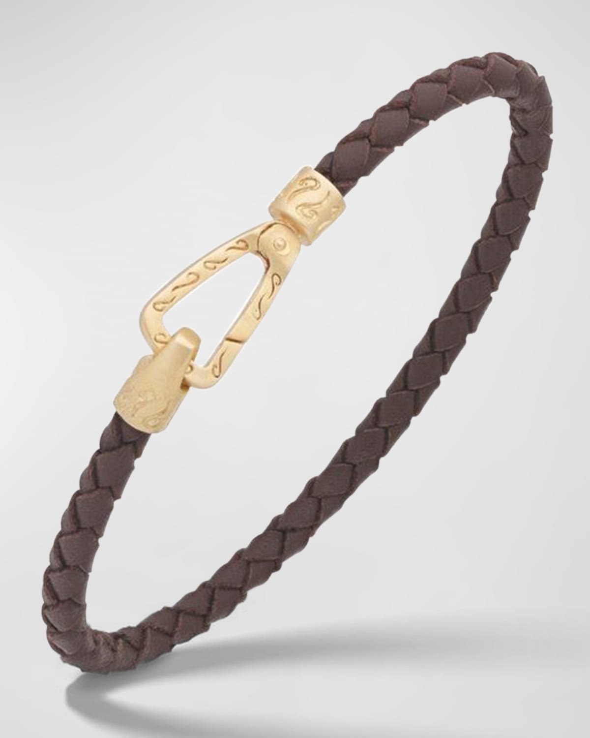 Marco Dal Maso 18K Yellow Gold Matte Plated Silver Bracelet with Brown Woven Leather