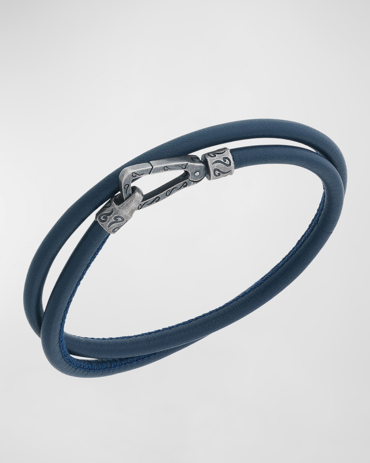 Men's Leather Double-Wrap Bracelet, Blue
