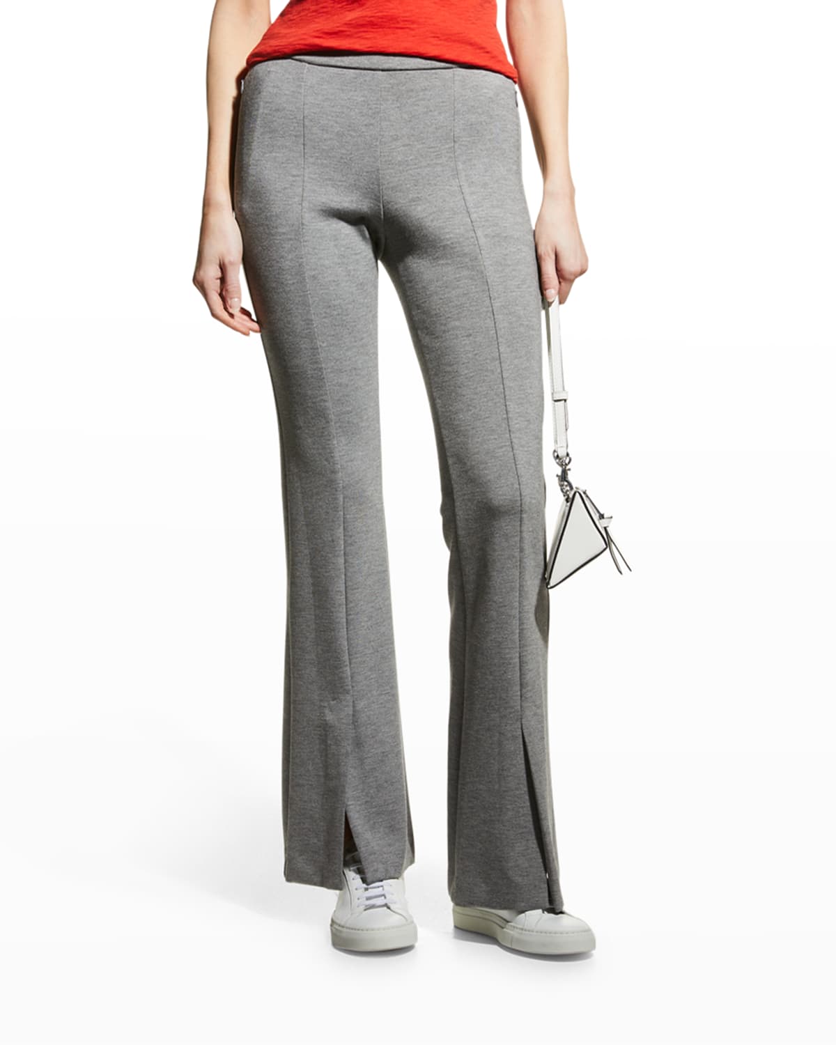 Theory Demitria Flare Double-knit Vented Pants In Gray