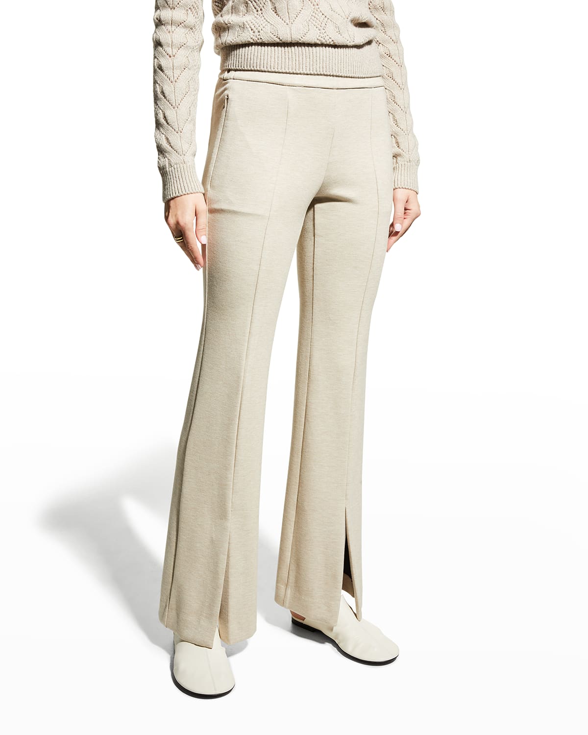 Theory Demitria Flare Double-knit Vented Pants In Neutral
