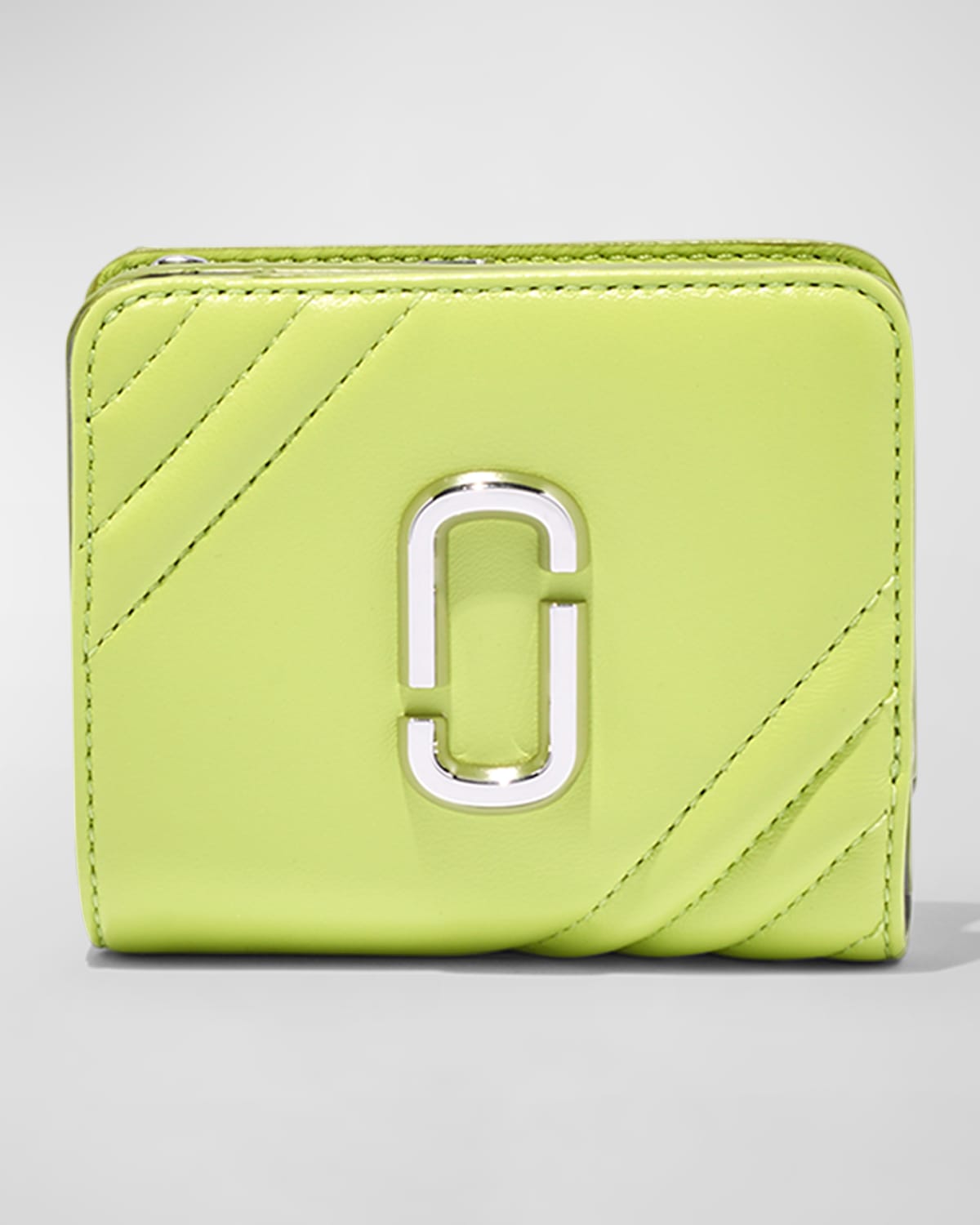 Mini Compact Lambskin Wallet In Green Glow/silver
