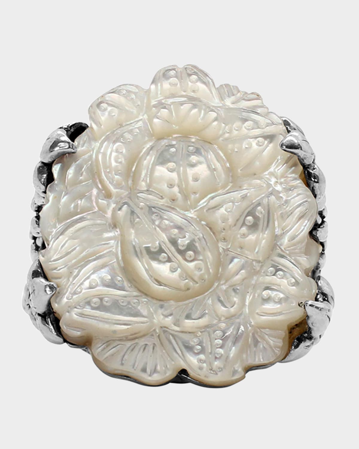 White Mother-of-Pearl Double-Shank Ring, Size 7