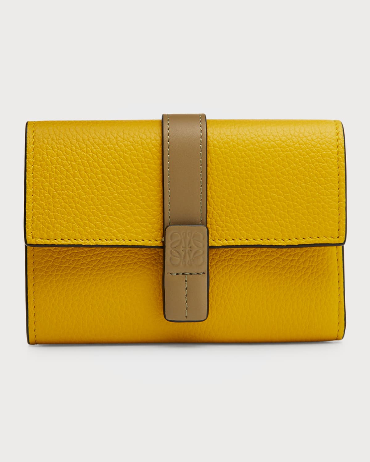 Loewe Small Trifold Flap Leather Wallet In Yellowclay Green