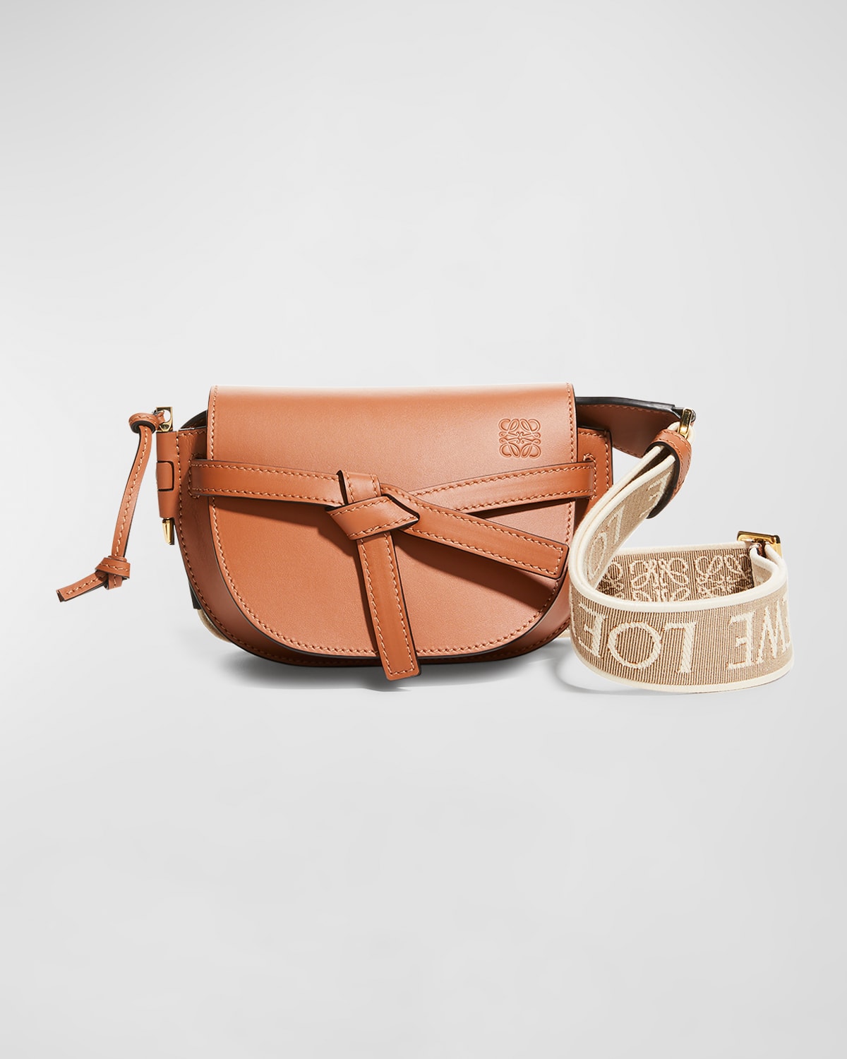 Gate Dual Mini Crossbody Bag in Leather with Jacquard Strap