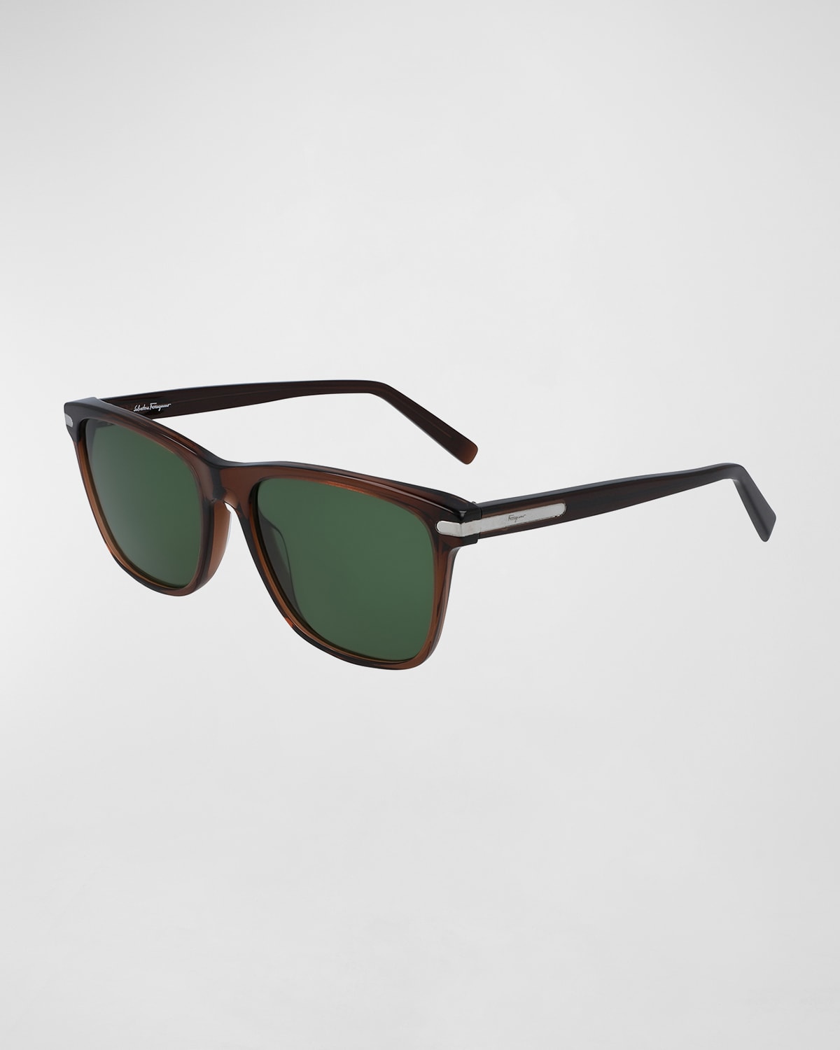 Ferragamo Men's Square Sunglasses With Metal Detail In Crystal Brown