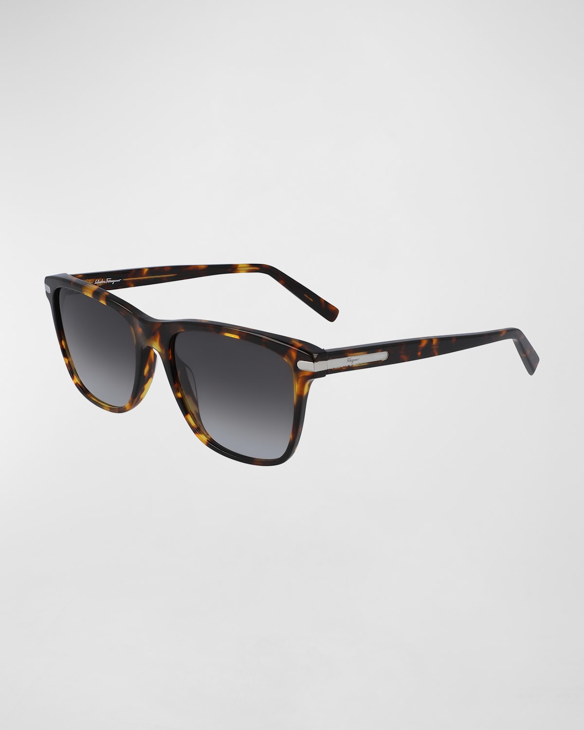 Ferragamo Men's Square Sunglasses With Metal Detail In Dark Tortoise