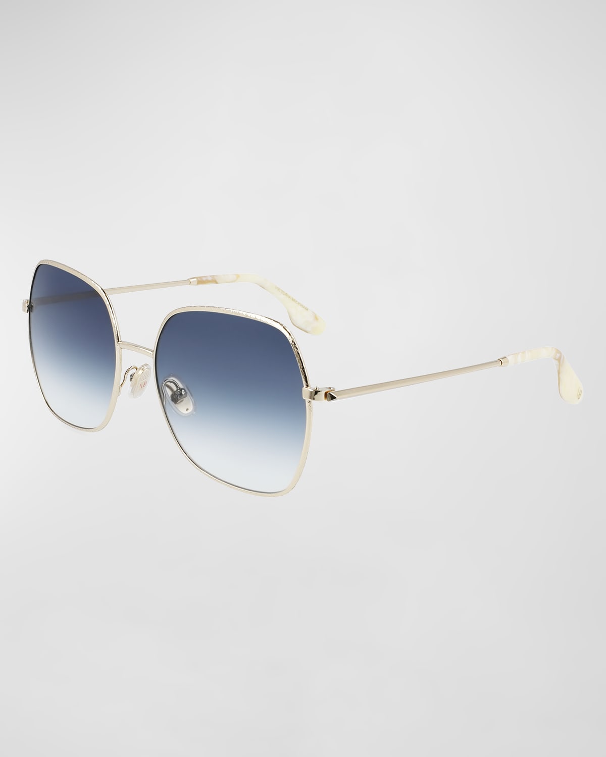 Victoria Beckham Oversized Square Hammered Metal Sunglasses In Blue,gold Tone