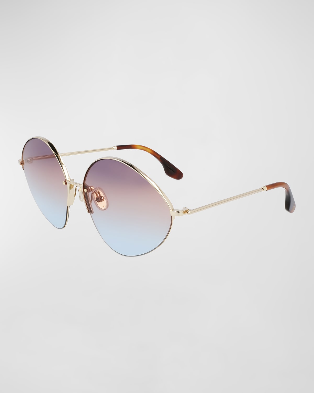 Shop Victoria Beckham V-star Geometric Oval Metal Sunglasses In Gold/purple Camel Azure