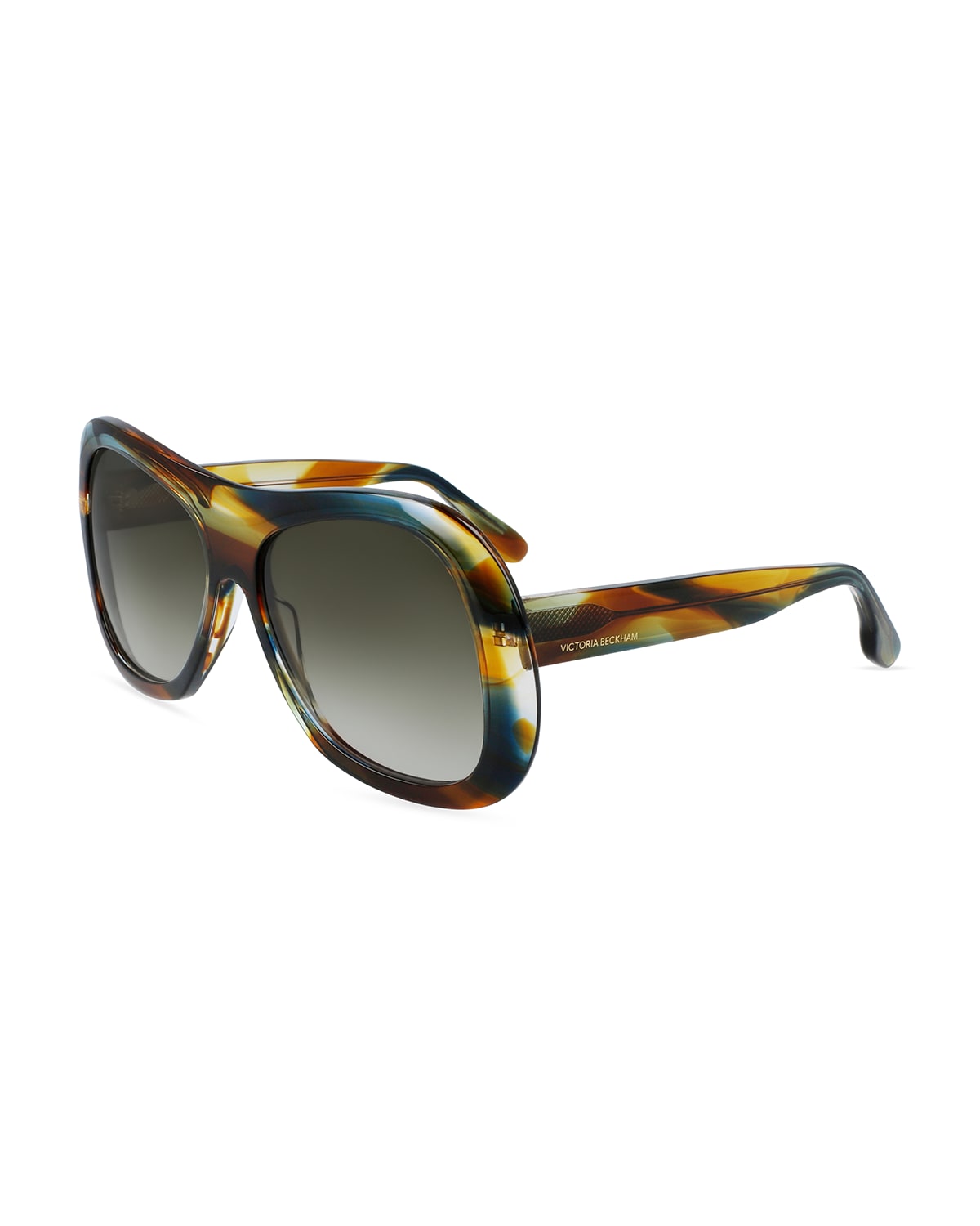 Victoria Beckham Geometric Square Acetate Sunglasses In Striped Khaki