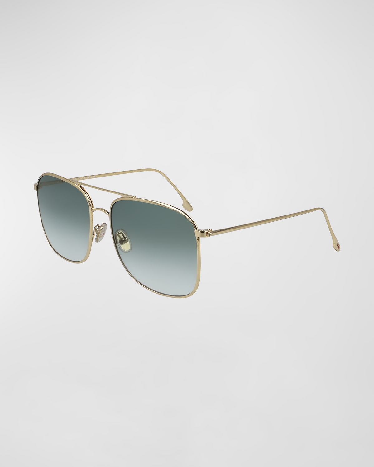 Victoria Beckham Square Hammered Metal Navigator Sunglasses In Gold / Sage