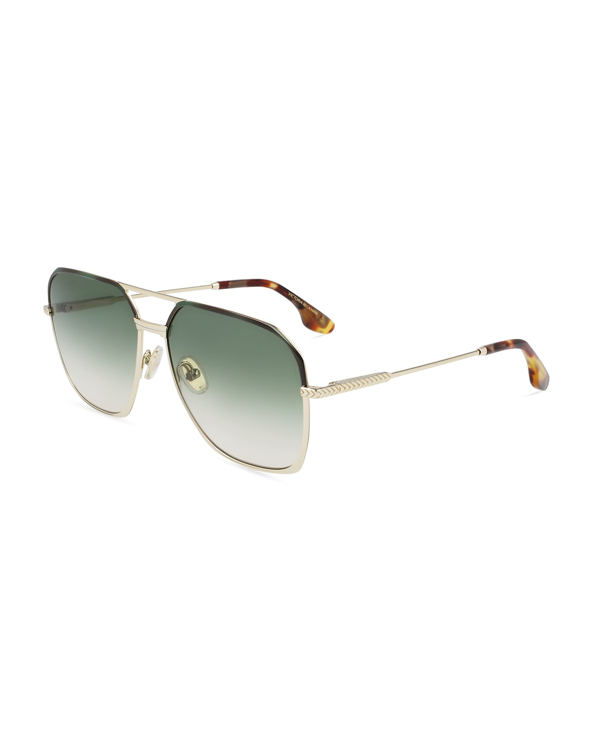 Gradient Metal Navigator Sunglasses w/ Chevron-Trim