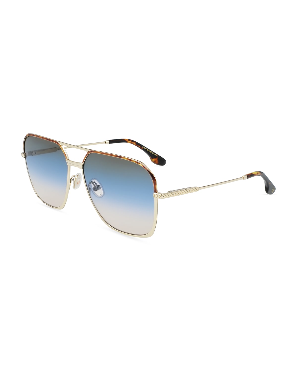 Gradient Metal Navigator Sunglasses w/ Chevron-Trim