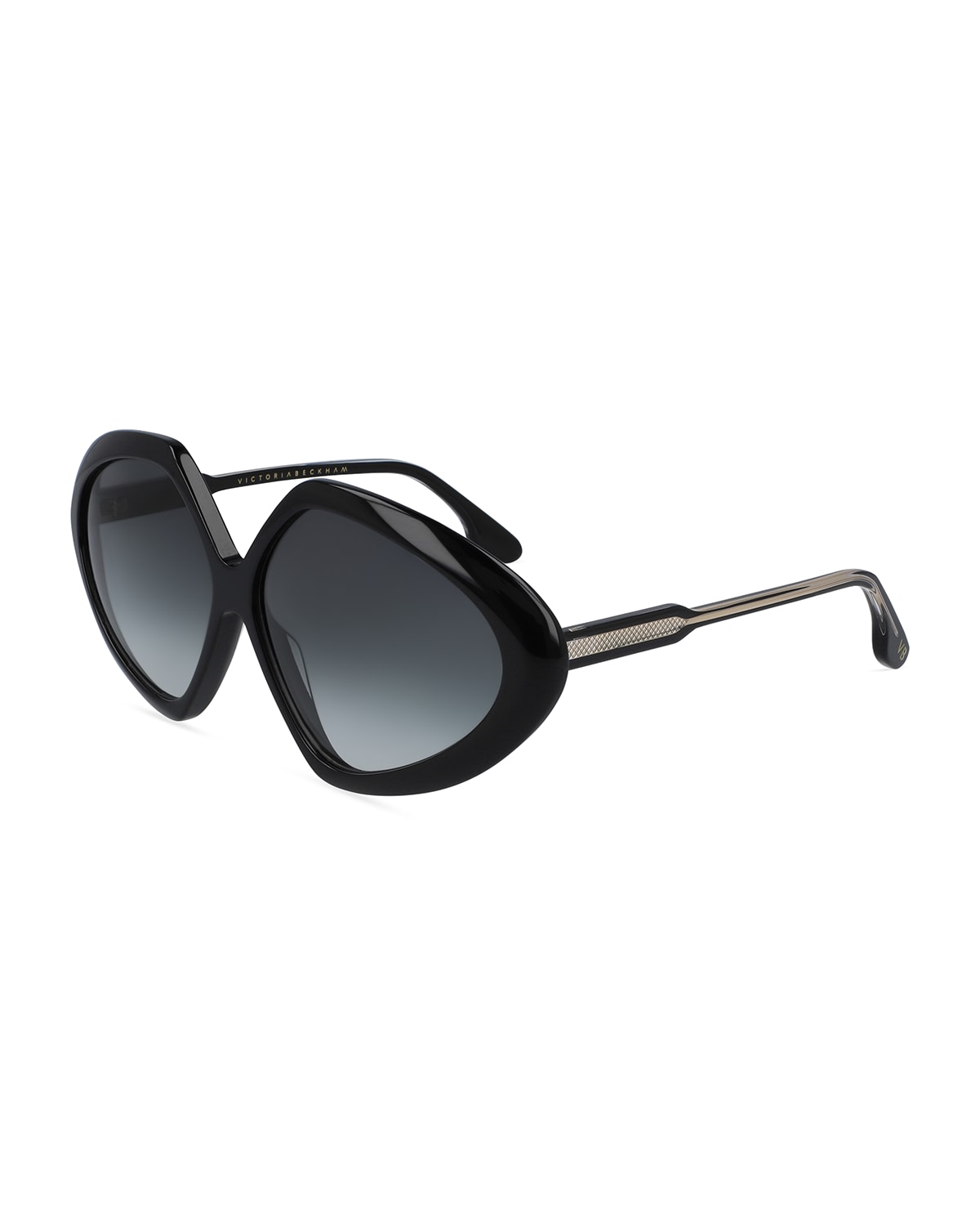 Shop Victoria Beckham Geometric Oval Chevron Acetate Sunglasses In Black