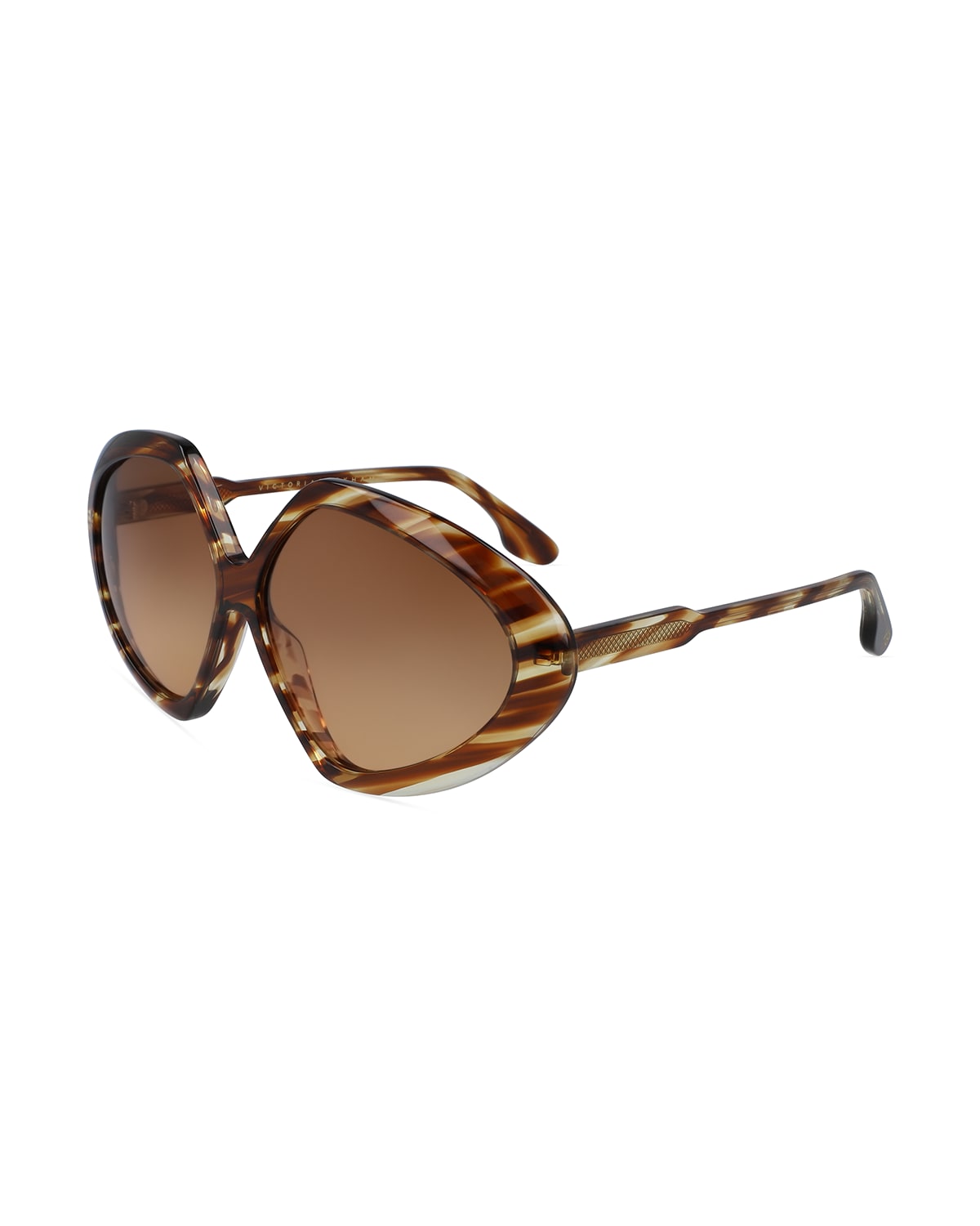 Victoria Beckham Geometric Oval Chevron Acetate Sunglasses In Striped Havana