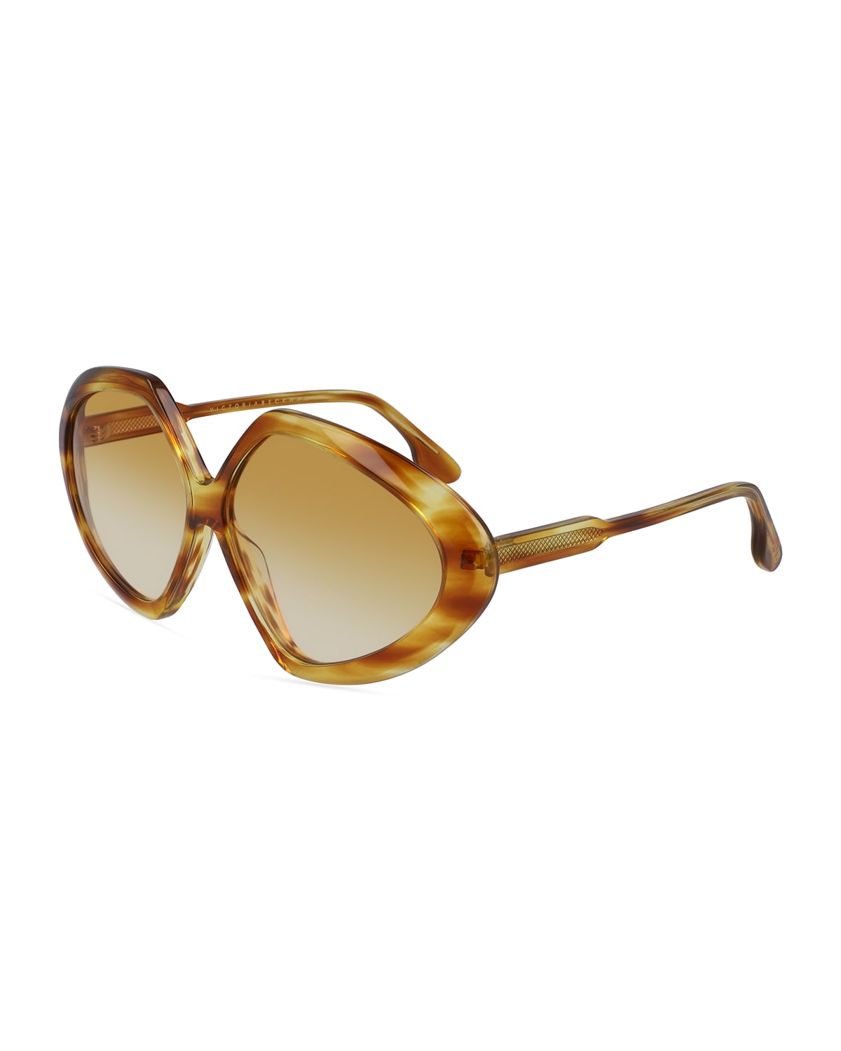 Victoria Beckham Geometric Oval Chevron Acetate Sunglasses In Blonde Havana