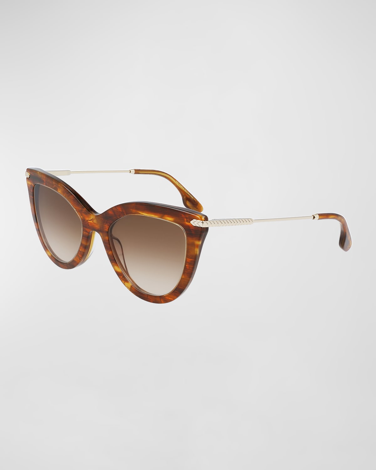 Victoria Beckham Acetate/metal Cat-eye Sunglasses W/ Chevron-trim In Caramel Pearl