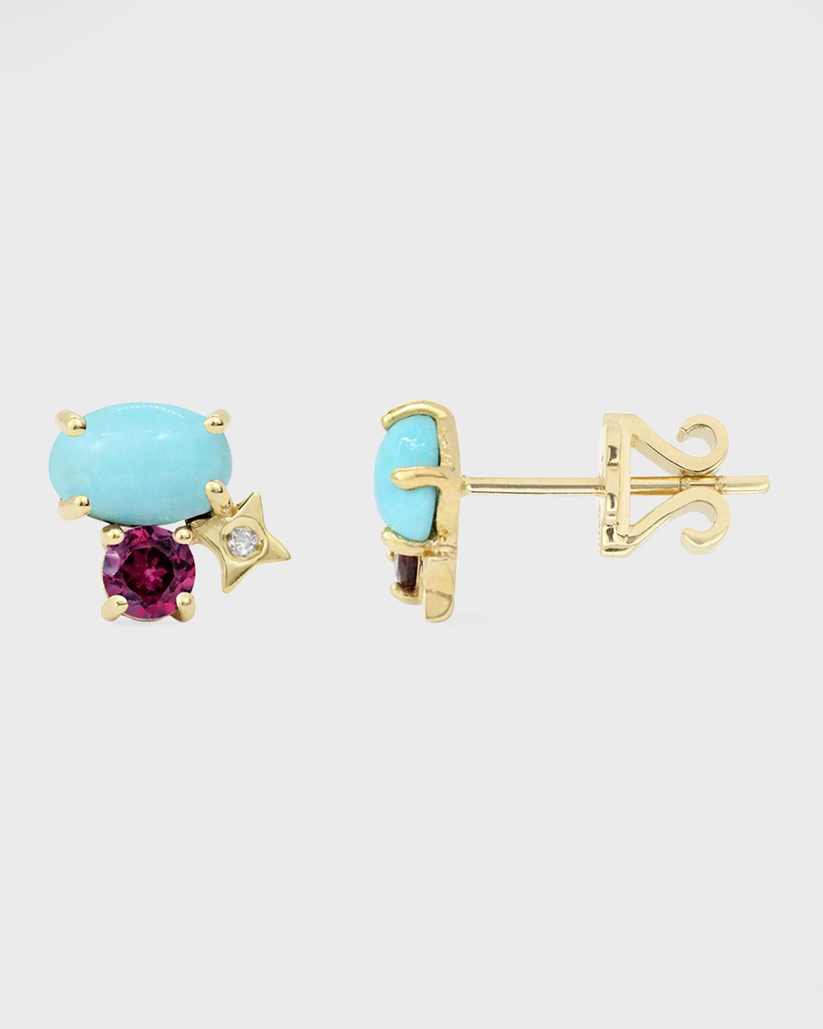 14k Gold Diamond Star and Turquoise Single Stud Earring