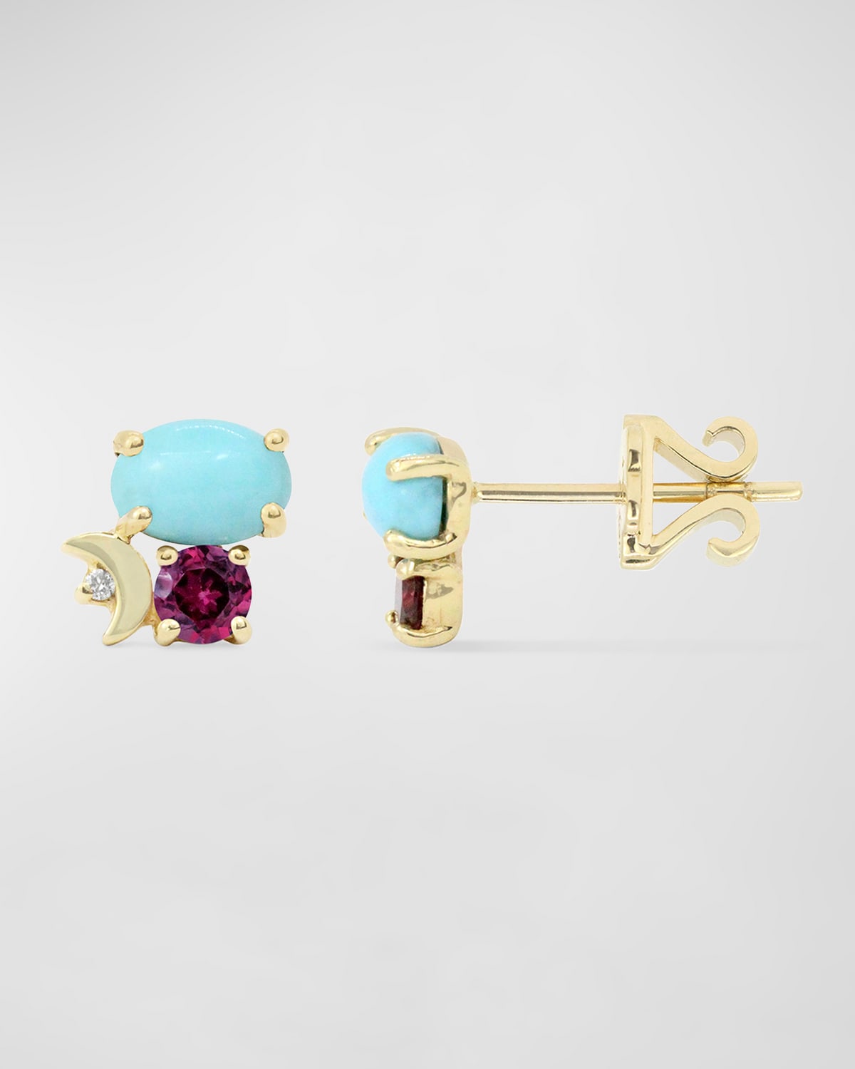 14k Gold Moon and Turquoise Single Stud Earring