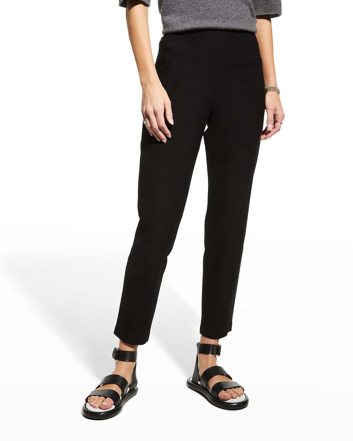 New Eileen Fisher Black Washable Stretch Crepe Straight Leg Pant