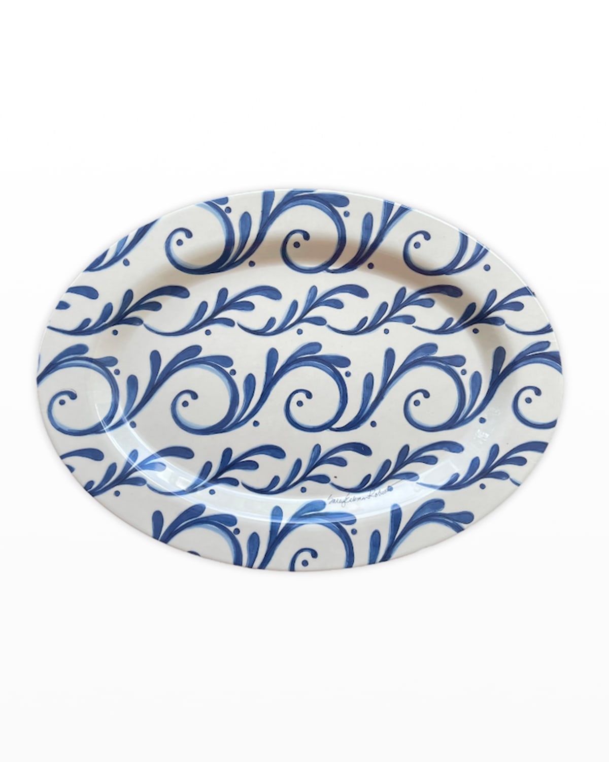 Shop Bamboo Table Indigo Song Oval Platter In Blue And White