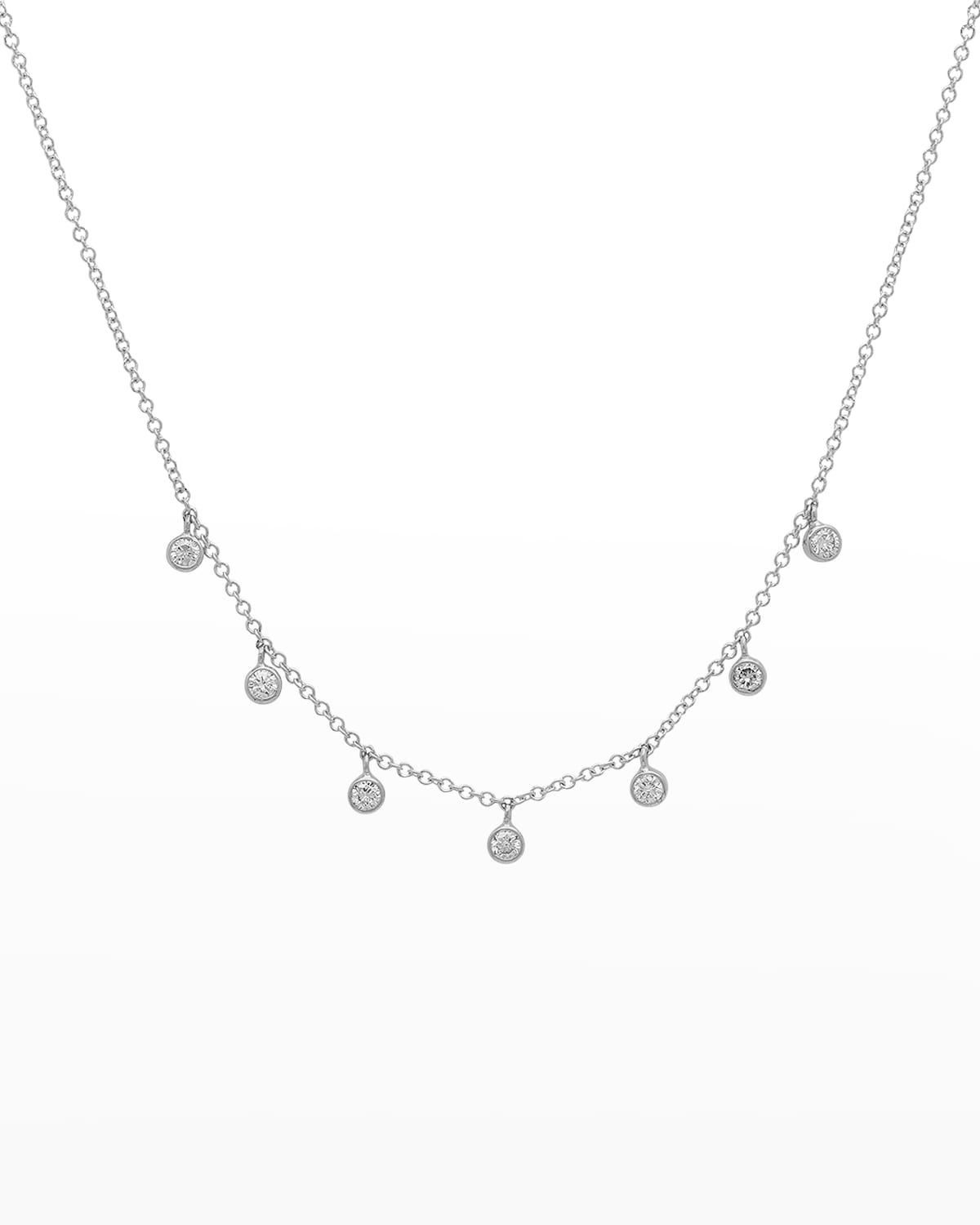 Jennifer Meyer 18k White Gold 7-diamond Mini Bezel Dangle Necklace