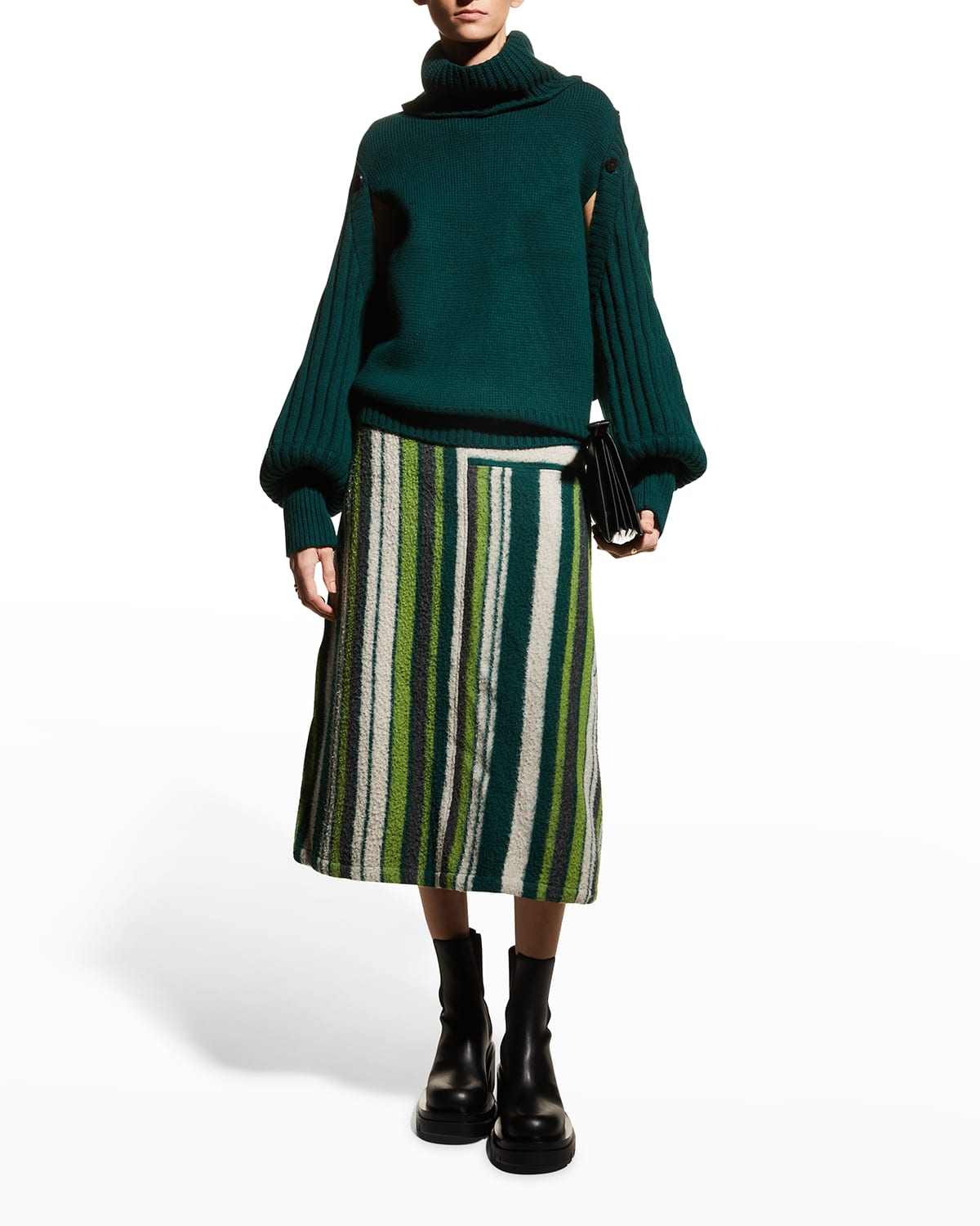 Dawei Studio Striped Wool Midi Skirt