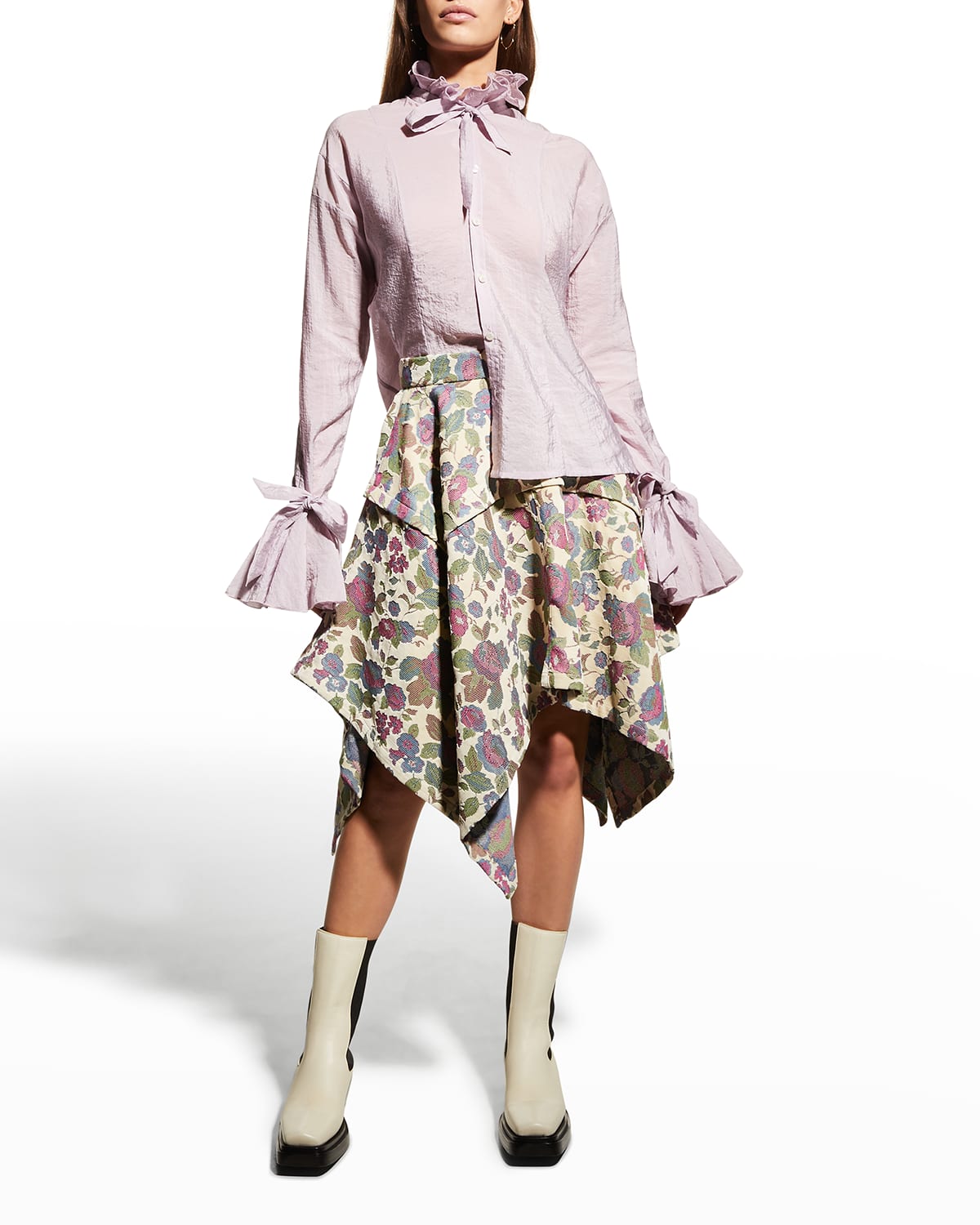 Dawei Studio Asymmetric Floral Corduroy Skirt