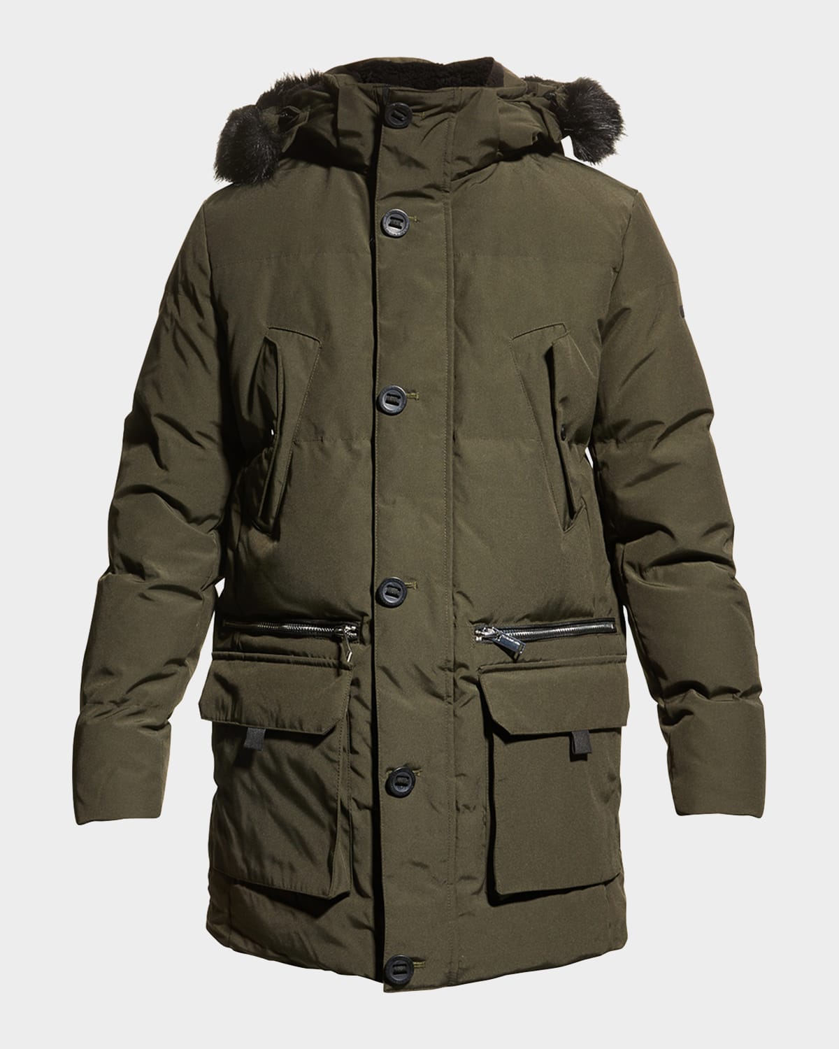 Shop Karl Lagerfeld Men's Faux Fur Trim Parka In Olive