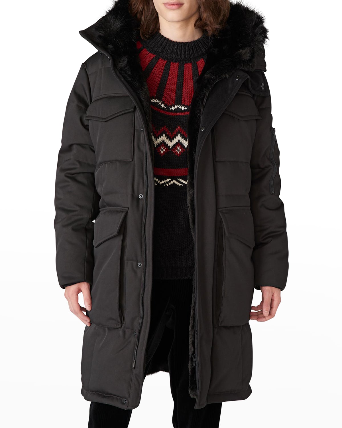 Karl Lagerfeld Men's Down Parka W/ Faux-fur Lining In Navy